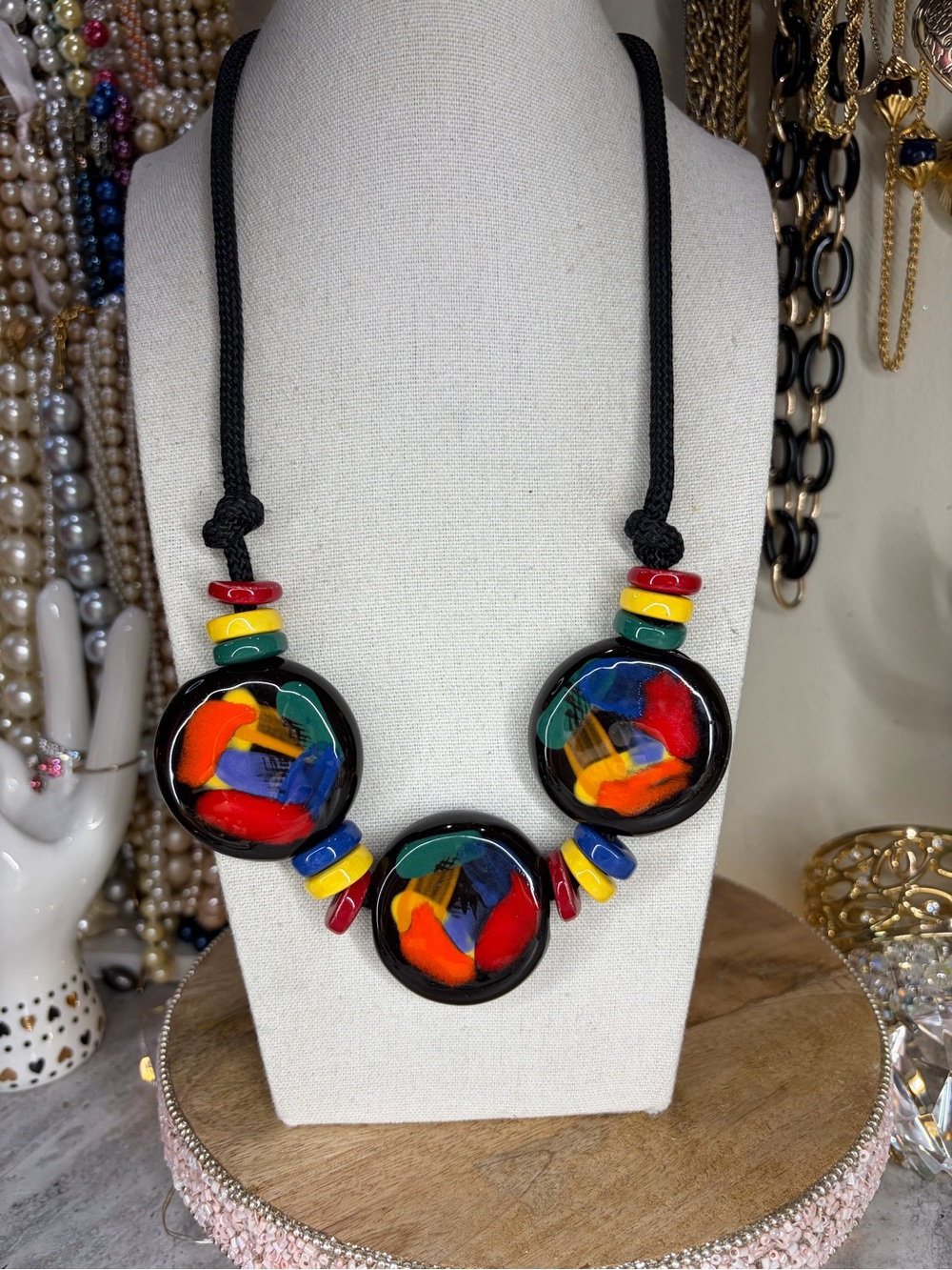Vibrant Glass Art Necklace Beads Chunky Colorful Beaded Jewelry Statement